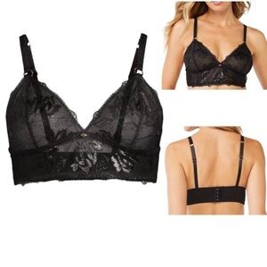 New Women's Embroidered sheer Shine Triangle Bralette Black lace trim bra